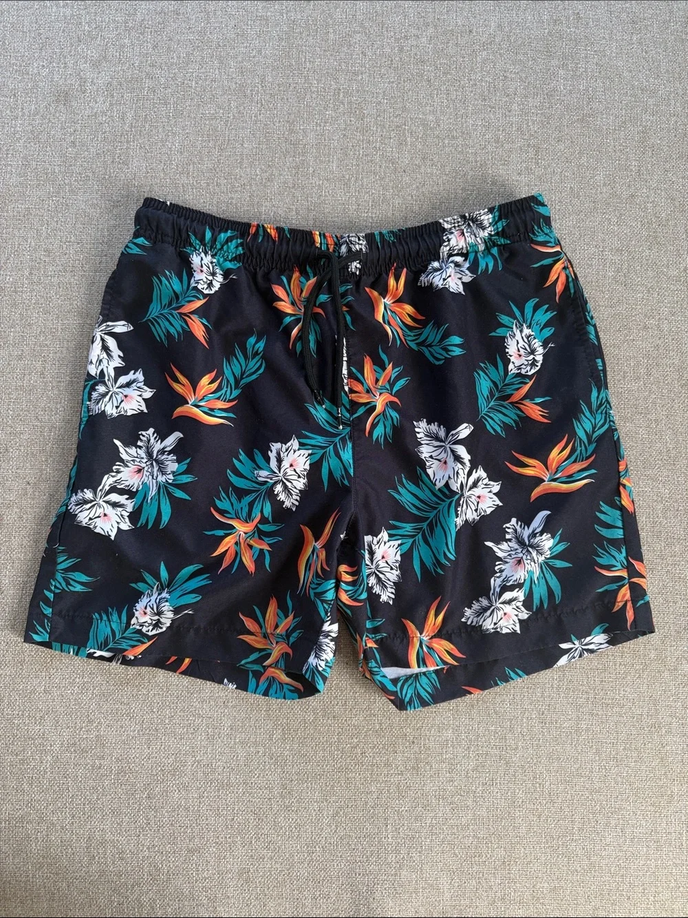 Men’s Tropical Floral Swim Trunks Black Size S